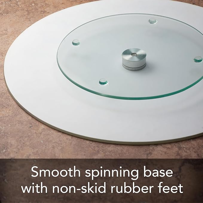 CounterArt Sunflower Gallery 4mm Tempered Glass Lazy Susan Turntable 13" Diameter Condiment Caddy Cake Plate Pizza Server