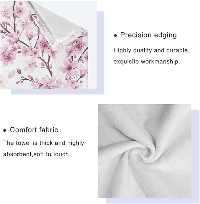 Pfrewn Cherry Blossoms Flowes Towels Set of 3 Watercolor Pink Floral Sakura Branch Bathroom Towel Soft Absorbent Bath Hand Towels Washcloth Guest Towel Sets Bathroom Decorations