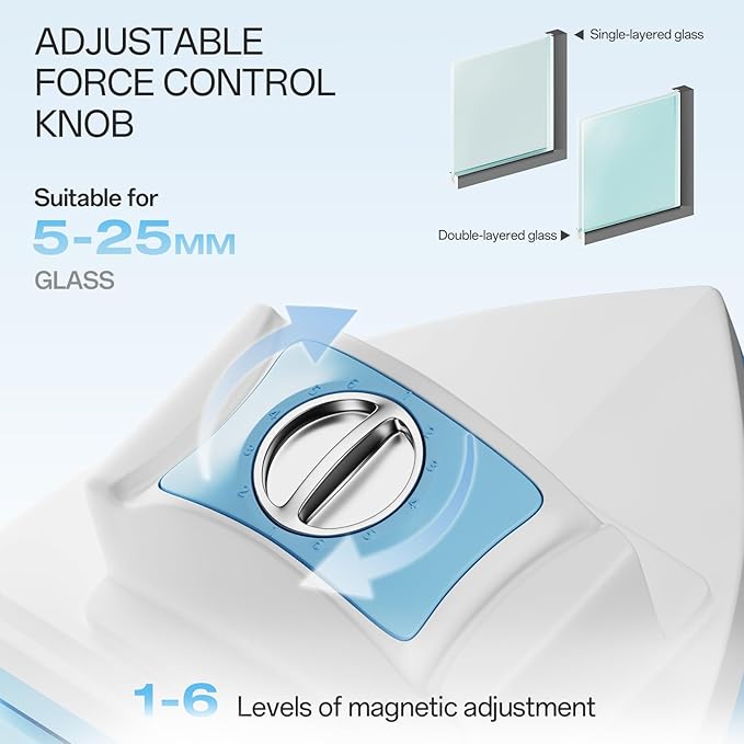 Magnetic Window Cleaner Tool Glass Wiper, Double Sided Windows Glass Cleaner Adjustable Windshield Cleaner with 2 Pc Grey Microfiber Cleaning Clothes for High-Rise 0.2-1 Inches Glazed Windows