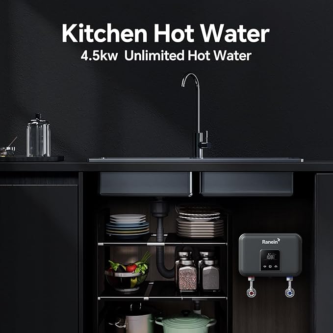 Gen II Ranein Electric Tankless Water Heater Ultra Edition, 4.5 kW, 110v, On Demand Instant Endless Water Heater with LED Display, Point of Use, Compact Under-sink Design for Bathroom and Kithcen
