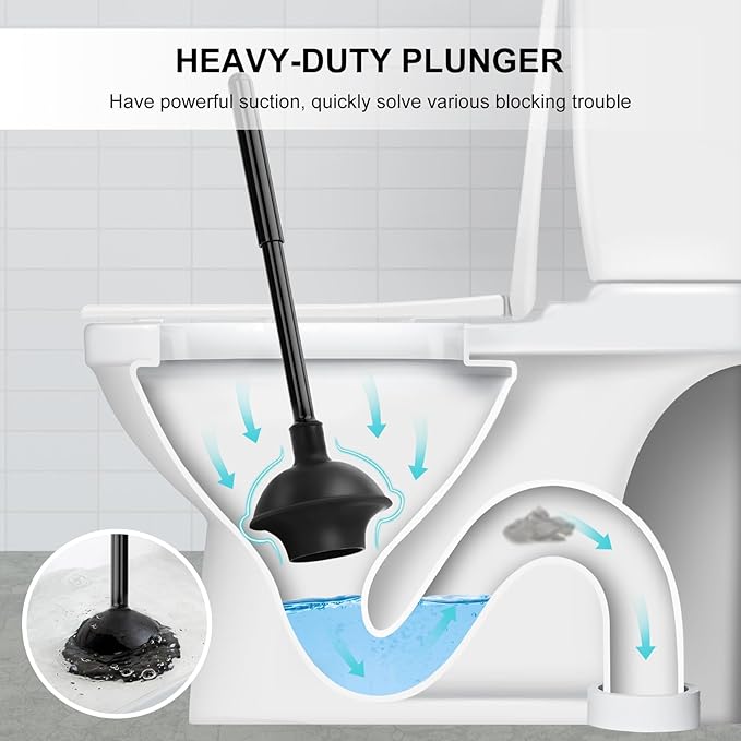 SetSail Toilet Brush and Plunger Set, Toilet Plungers for Bathroom Heavy Duty & Toilet Paper Holder with Shelf Adhesive or Screw