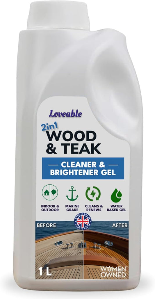 EcoDecors Loveable 2 in 1 Wood & Teak Cleaner and Brightener Gel, 1 L, for Outdoor Use, Cleans, Renews, and Refreshes Outdoor Wood