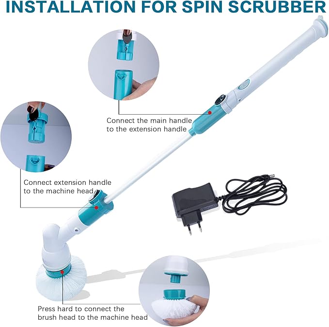 Electric Spin Scrubber 360 Cordless Power Brush Shower Scrubber, Electric Brush Scrubber with Adjustable Extension Arm and 3 Replaceable Bathroom Scrubber Cleaning Brush Heads
