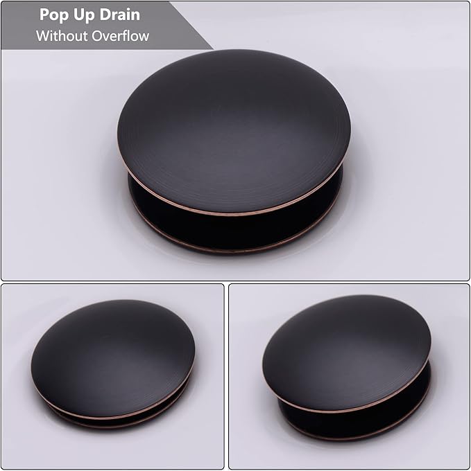 Bathroom Sink Drain Without Overflow Vessel Sink Drain Assembly,Lavatory Vanity Push Pop Up Drain Stopper Oil Rubbed Bronze,83606ORB.