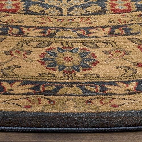 SAFAVIEH Mahal Collection Area Rug - 6'7" Round, Navy & Natural, Traditional Oriental Design, Non-Shedding & Easy Care, Ideal for High Traffic Areas in Living Room, Bedroom (MAH697E)