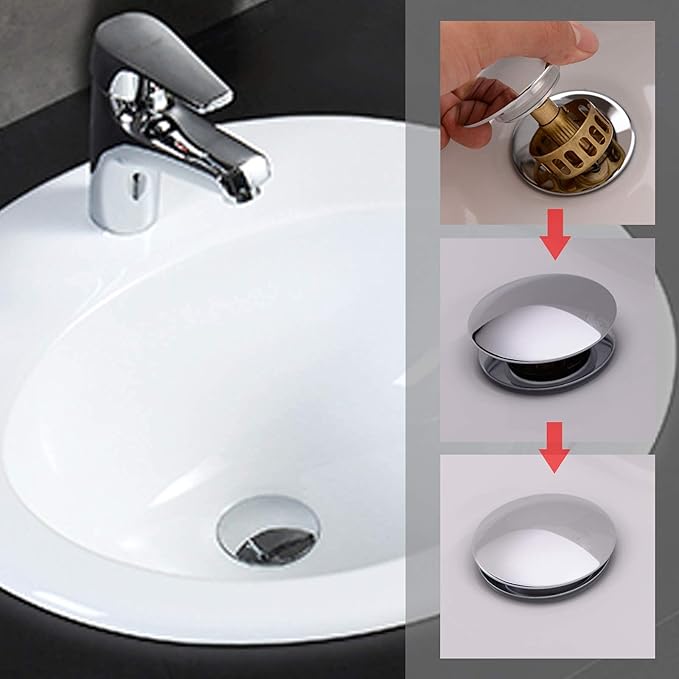 Chrome Pop Up Drain,Bathroom Sink Drain with Removable Brass Strainer Basket,Without Overflow Lavatory Vessel Basin Sink Drain Stopper Polished Chrome,83606C.