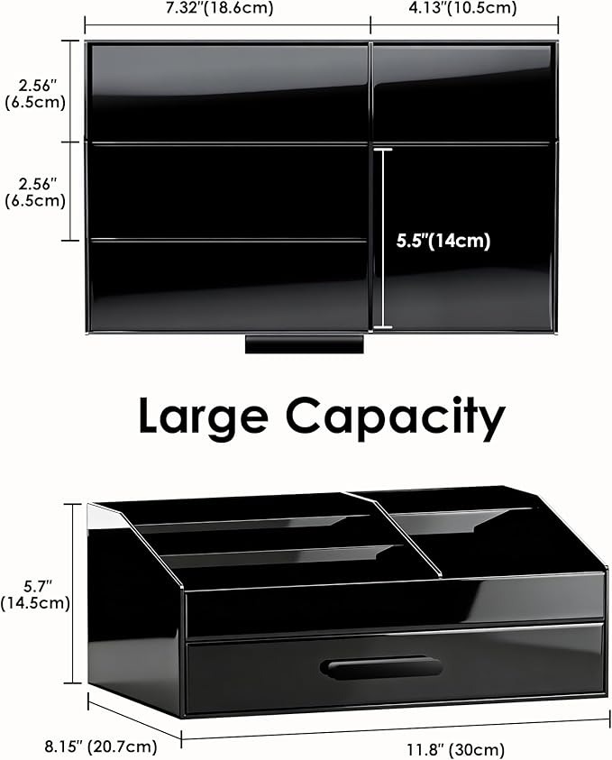ProCase Cologne Organizer for Men with Drawer, Acrylic Perfume Holder & Bathroom Countertop Organizer for Men & Women, Dresser Vanity Storage for Cologne, Perfume and Skincare -1 Layer