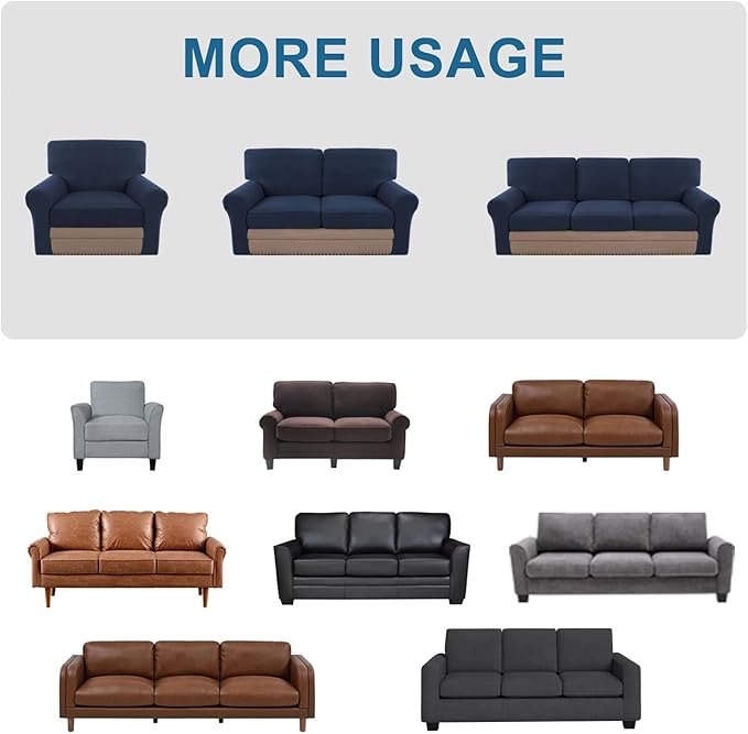 H.VERSAILTEX Multi-Pieces Sofa Covers Stretch Couch Covers Form Fitted Seats and Back Cushions Covers (3 Seat Covers Plus 3 Back Cusion Covers, Bonus 2 Armrest Covers), Navy