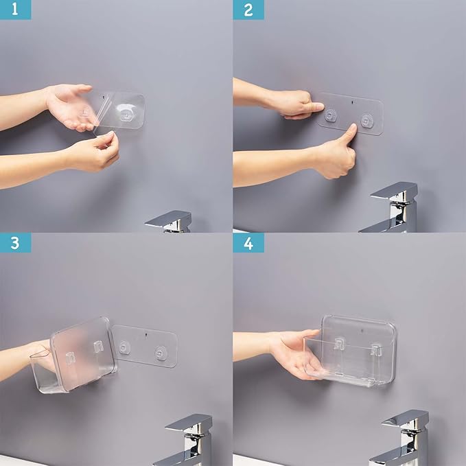 No-Drill Wall Storage Basket – 2-Compartment Clear Acrylic Organizer Bin with Strong Adhesive, Easy to Install & Remove, Waterproof Shelf for Kitchen, Bathroom, Cabinet – Sandra Series