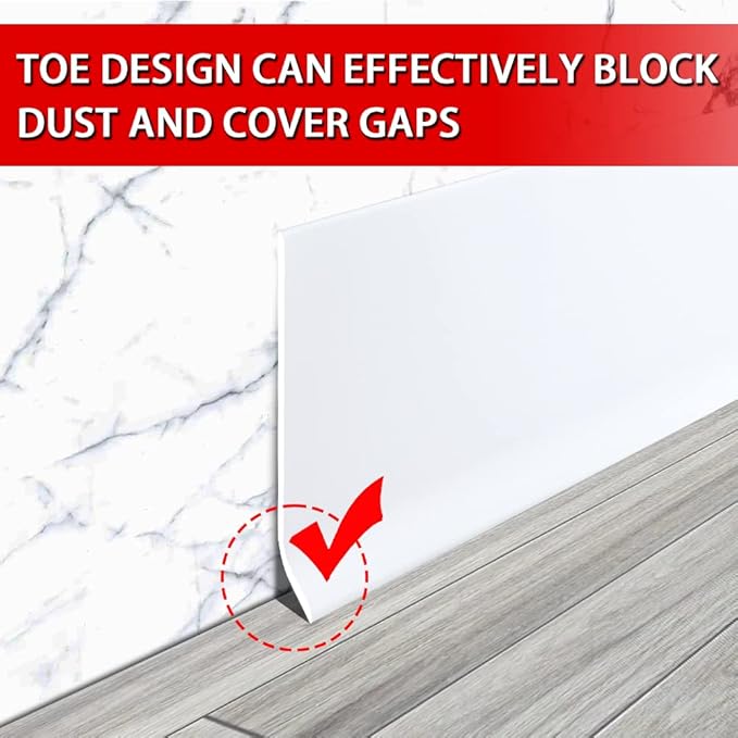 FONUNO Vinyl Wall Base Baseboard Molding Trim 4" Flexible Self Adhesive Rubber Wall Base Moulding Trim Peel and Stick Design, 4 Inch x 40 Feet, White