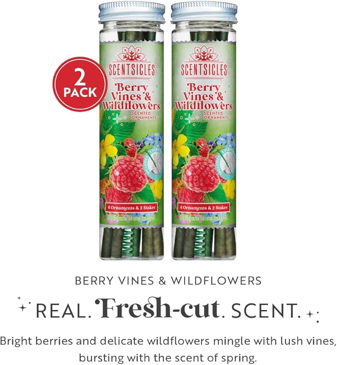 Scentsicles Berry Vines & Wildflowers Scented Sticks with 2 Scenter Stakes - 2 Bottles (12 Sticks Total)