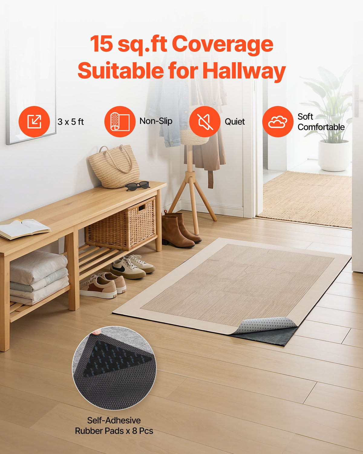 Rug Pad 3 X 5 Ft, Non-slip Carpet Area Pad, Rug Mat Padding With Dual Surface Felt Cushion & Rubber Gripper, Hardwood Floor Protection For All Floors, Finishes, Keeps Carpets In Pl - Image 2