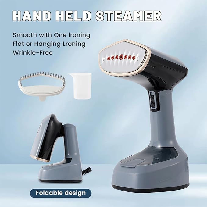 Powerful Handheld Clothing Steamer, 1500W Foldable Portable Clothing Wrinkle Remover, 15S Preheating, 20g/Min Strong Penetration Steam, 5.9ft Rope, Essential for Home, Travel & Office (Grey)