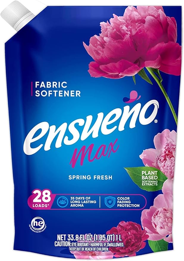 Ensueño Max Liquid Fabric Softener - Spring Fresh Scent - (4 Pack) 33.8 fl oz - Color-Safe Fabric Softener Liquid - Softens 112 Loads - Reduces Wrinkles & Static