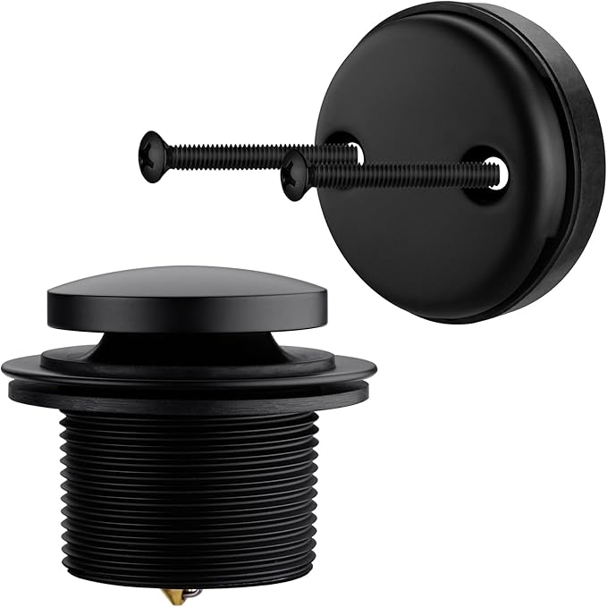 Brass Tip-Toe Tub Drain Kit with Basket Strainer and Two Hole Overflow Faceplate, Matte Black