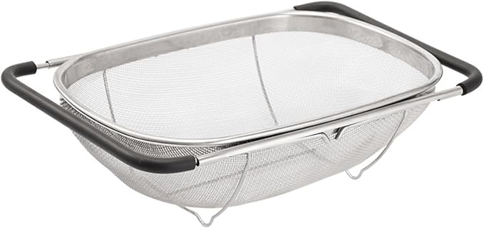 4qt Stainless Steel Oval Strainer Basket Colander, Over The Sink Fine Mesh Expandable, Colander For Kitchen Sink, Vegetables, Strain, Drain, Rinse Fruits (4 Quart Strainer Basket)