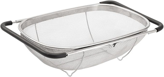 4qt Stainless Steel Oval Strainer Basket Colander, Over The Sink Fine Mesh Expandable, Colander For Kitchen Sink, Vegetables, Strain, Drain, Rinse Fruits (4 Quart Strainer Basket)