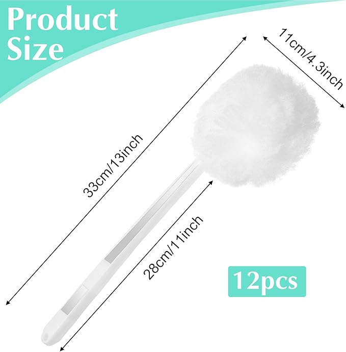 12 Pack Toilet Bowl Brush Soft Swab, 11 Inch Toilet Bowl Mops Cotton, White Reusable Long Plastic Handled Cleaners Scrubber Mop with Silk Cotton for Toilets, Sink, Bathtub, Without Cone Cup
