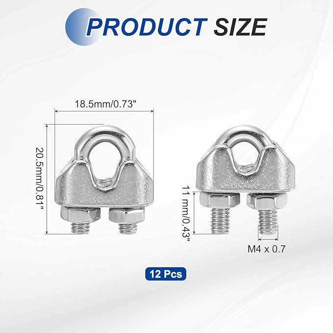 MECCANIXITY 12Pcs Wire Rope Cable Clip Clamps 1/8 Inch M3 Small 304 Stainless Steel U Bolt Saddle Fasteners Hardware for Secure Rigging Marine Guy Line Fence Clothesline, Silver