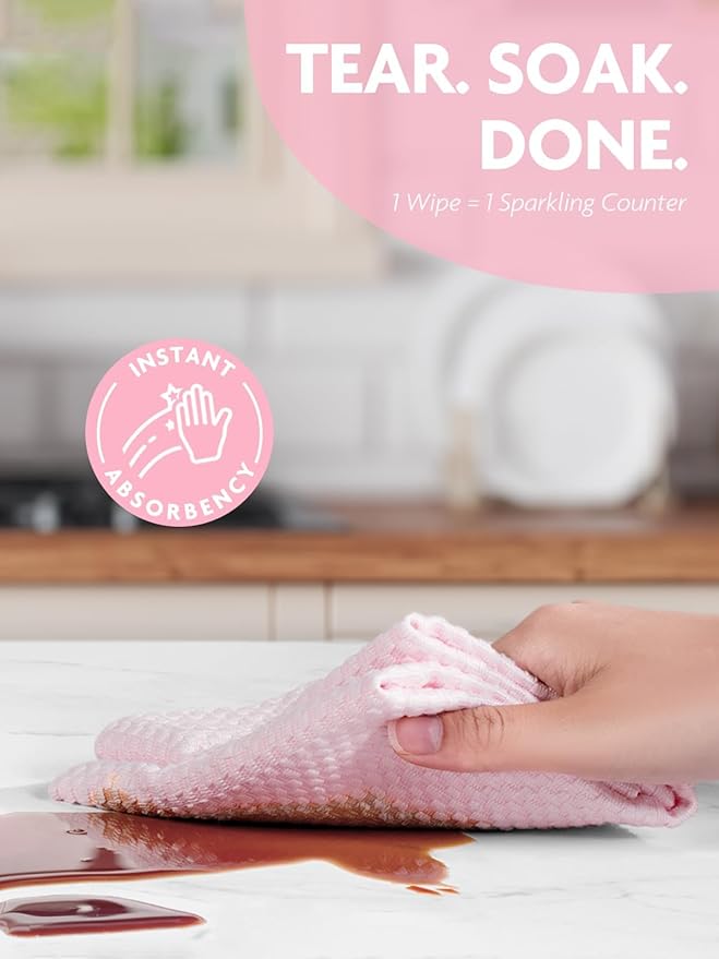 Fantasticlean Tear-Away Microfiber Cleaning Cloth Roll, Reusable Washable Kitchen Towels, Super Absorbent Dish Cloths