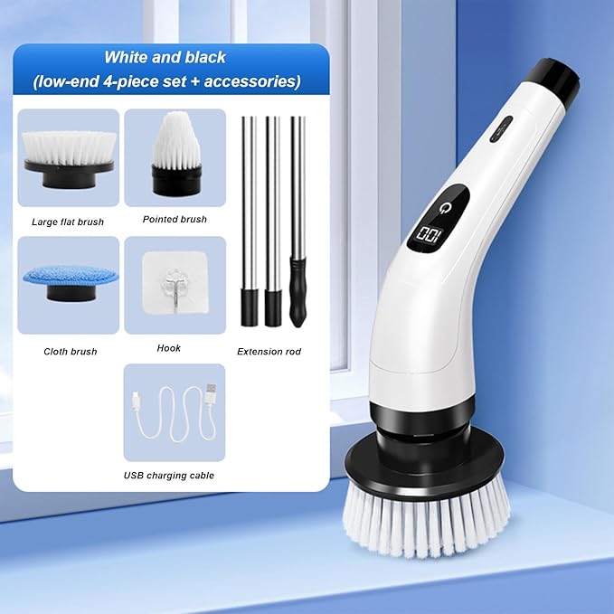 Electric Spin Scrubber, Cordless Bathroom Scrubber, Electric Brush Cleaner, 370 RPM USB Rechargeable Scrubber with 3 Replaceable Brush Heads, 2 Adjustable Speeds Bathroom