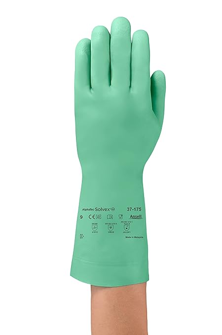 Ansell AlphaTec Solvex 37-175 Flocked Chemical-Resistant Gloves for Cleaning, Agriculture, Food, Mechanics, Oil - XL, Green (1 Pair)