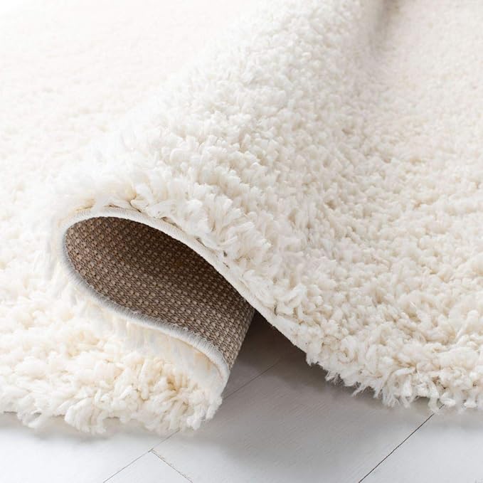 SAFAVIEH August Shag Collection Area Rug - 5' Square, Ivory, Solid Design, Non-Shedding & Easy Care, 1.5-inch Thick Ideal for High Traffic Areas in Living Room, Bedroom (AUG200C)