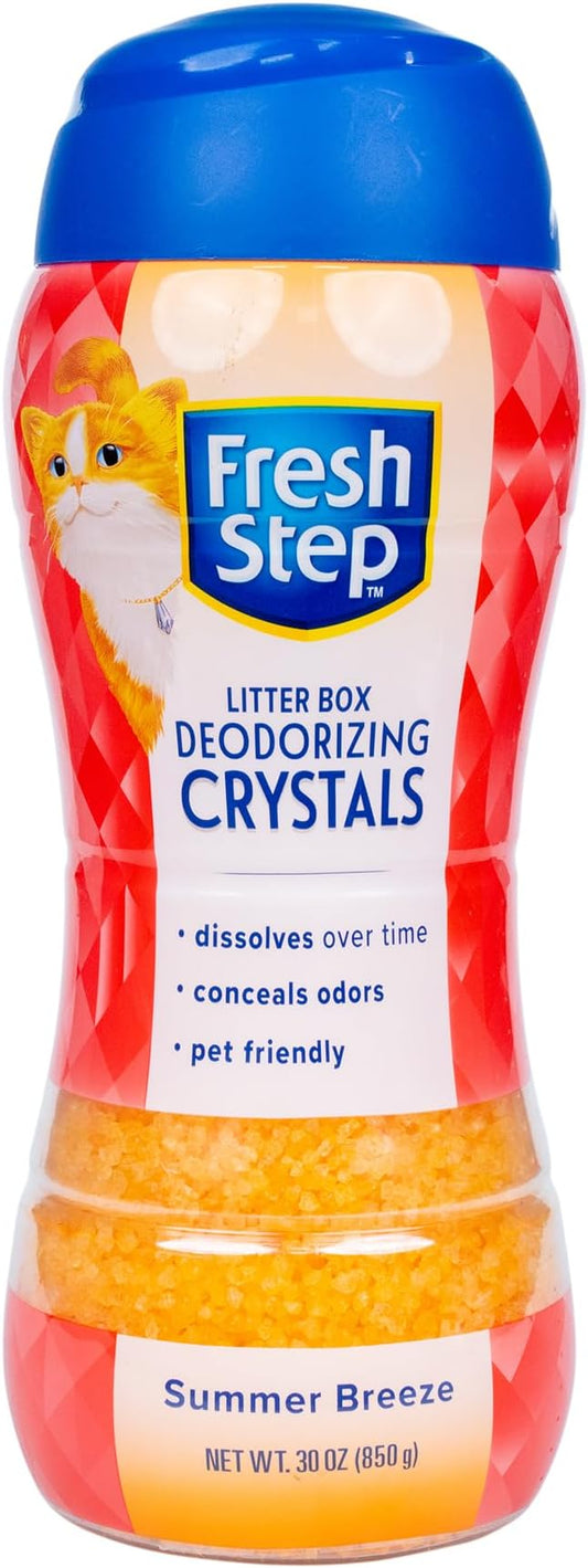 Fresh Step Cat Litter Crystals Deodorizer, Non Toxic Odor Neutralizing Crystals for Litter Boxes that Help Control Smells and Keep Home Areas Fresh, Summer Breeze Scent, 30 Ounce