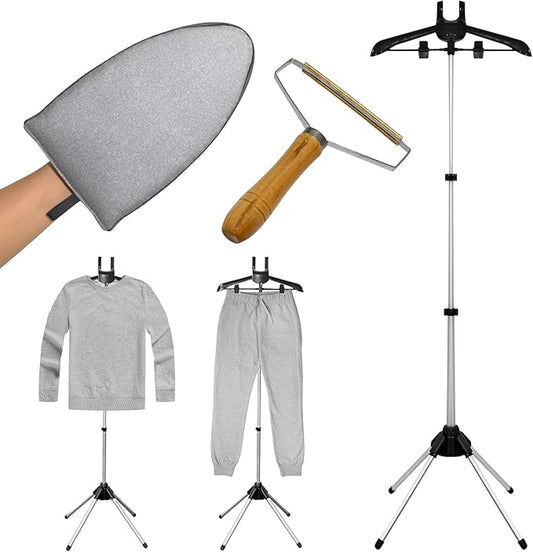 Garment hanger for steaming clothes with Ironing Gloves,Steam rack for clothes,Handheld garment steamer rack,Clothes hanger for steam ironing,Steam stand clothes,Steam iron steamer hanger standing
