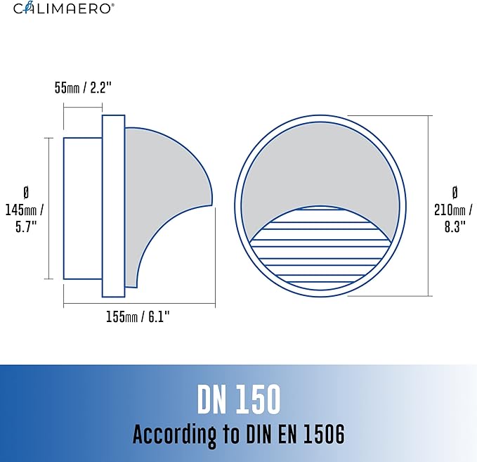 calimaero® KWG 6 inch Round Stainless Steel Outdoor Dryer Vent Covers Ventilation Grill Hood with Rubber Seal Fits only with Metal Ducts