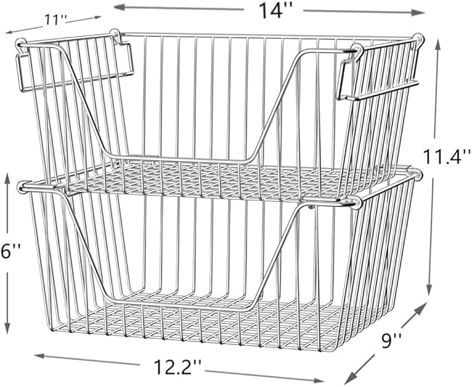 Slideep Stackable Storage Baskets Stainless Steel Cabinet Organizer Sturdy Metal Wire Pantry Freezer Bin for Pantry Home Bathroom Kitchen Organization 6 Packs