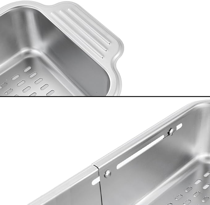 Stainless Steel Extendable Colander Strainer, Metal Washing Basket for Vegetable and Fruit, Easy to Clean, Drain Quickly (L)