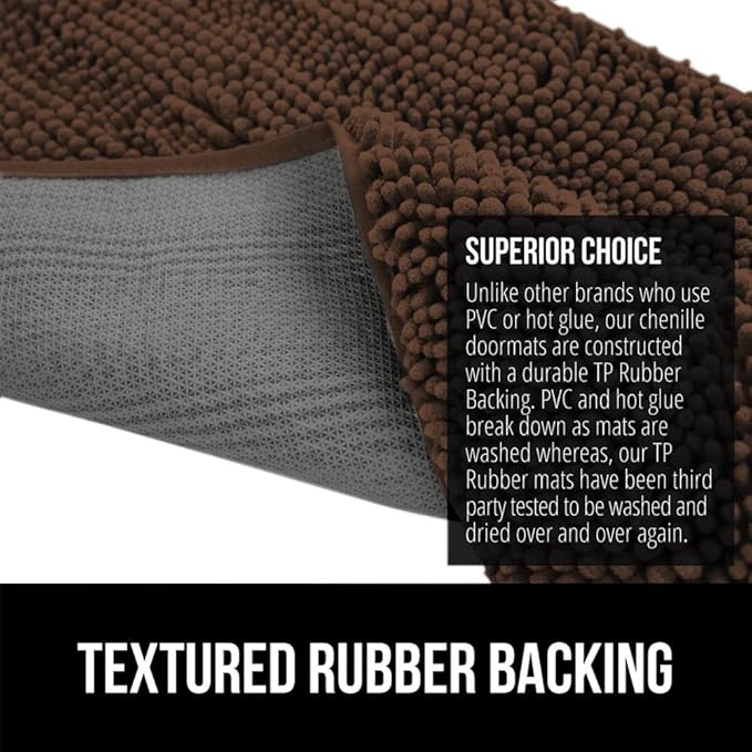 GORILLA GRIP SoakSTOPPER Dog Door Mat, 36x24 Machine Washable Rug Absorbent Doormat Captures Moisture Mud Dirt, Quick Dry Soft Chenille Entryway Rugs Indoor Entrance Mats for Dog Paws, Brown