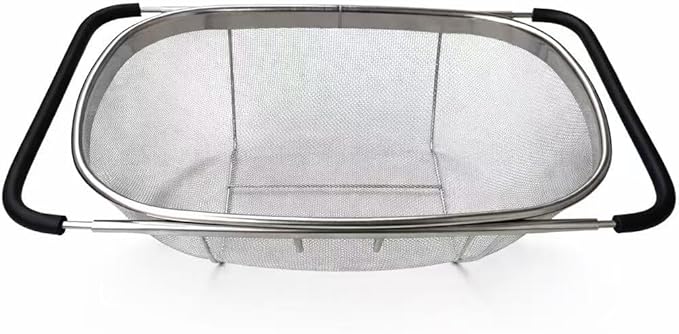 Premium Quality Over The Sink Stainless Steel Oval Colander with Fine Mesh 6 Quart Strainer Basket & Expandable Rubber Grip Handles - Strain, Drain, Rinse Fruits, Vegetables1 (1)