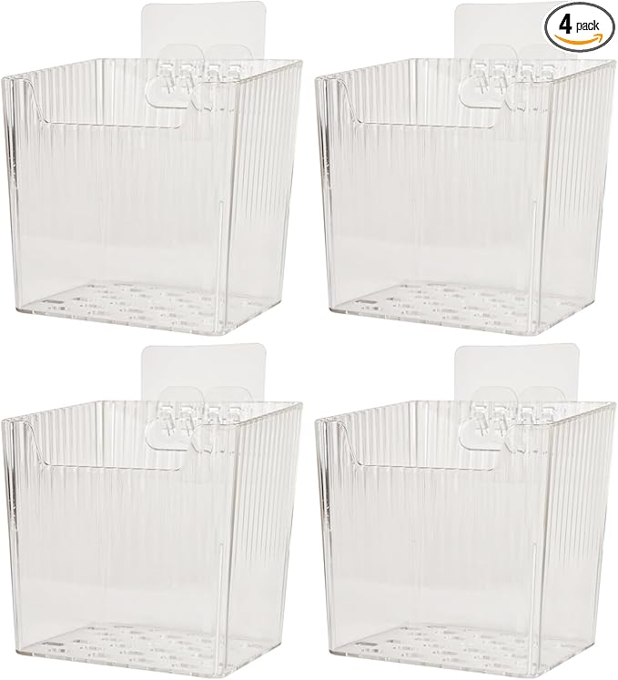 Daxolanz 4 Pack Wall Mounted Storage Bins, Small Hanging Organizers with Self-Stick Mount for Bathroom, Kitchen, Office, Craft Room