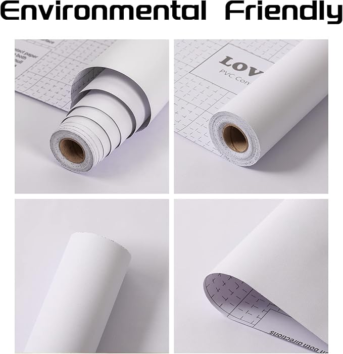 White Contact Paper - 15.7 x 300 Inch Peel and Stick Wallpaper, Matte White Wallpaper, Self Adhesive and Removable Decorative Contact Paper for Cabinets,Stand Liner, Table and Door Makeover Decor