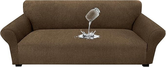 Waterproof Couch Cover, Stretch Non-Slip Sofa Slipcover with Elastic Bottom That Stays in Place - Leakproof Furniture Protector for Kids and Pets - Washable (Sofa, Chocolate)