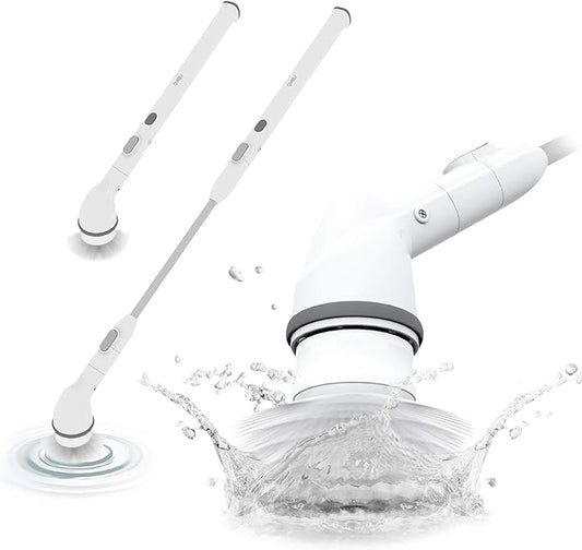 ABKO Electric Spin Scrubber Cordless Lightweight Cleaning Replaceable Brush Head Adjustable Extension Rod for Tile Bathtub Floor Bathroom Kitchen BC01