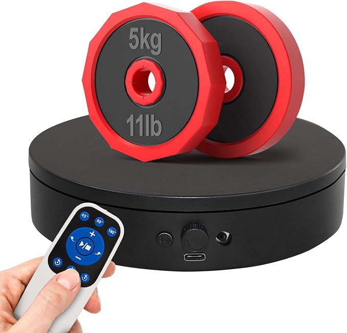 Motorized Rotating Display Stand with Remote, 4.53in 360 Electric Turntable for Display,Photography,3D Scanner Models, Motorized Lazy Susan and Photography Turntable Control Angle/Speed,Step/Swing/Continuous Rotation