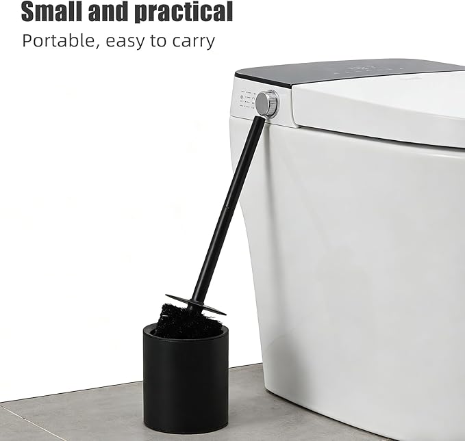 Toilet Bowl Brush Holder Set: Bathroom Toilet Deep Cleaning Scrubber with Cover - Compact Round Cleaning Tools for Washroom Bathroom (Black)