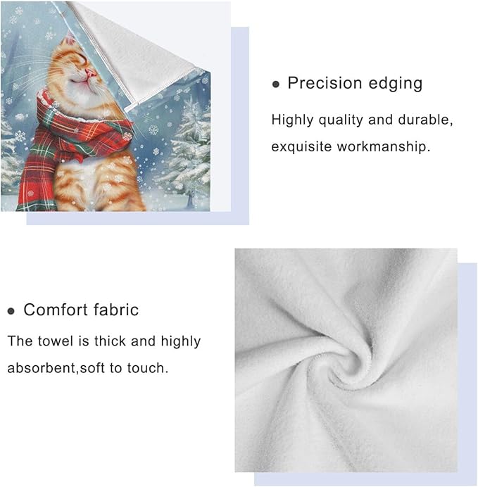 Pfrewn Christmas Winter Towels Set of 3 Cute Cat Wearing Plaid Scarf Bathroom Towel Soft Absorbent Bath Hand Towels Washcloth Guest Towel Sets Xmas Holiday Decor