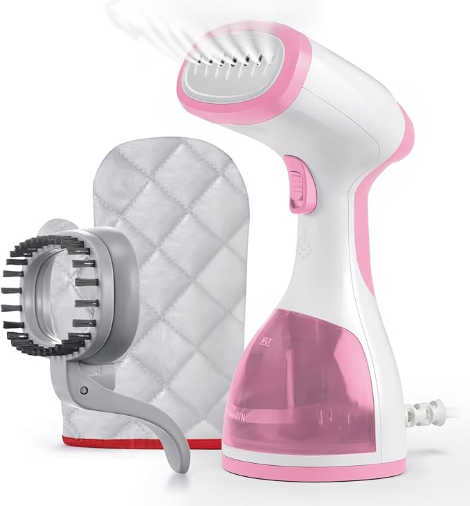 Steamer for Clothes, Kolohoso 1500W Fast Heat Up Handheld Garment Steamer, Portable Travel Clothing Fabric Steamer with Upgraded Nozzle and 260ml Water Tank (LightPink)