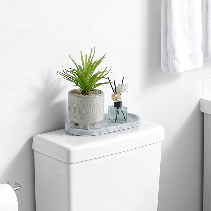 Natural Marble Vanity Tray, Marble Tray for Bathroom countertop,Stone Tray for Storing Perfume, Cosmetics and Jewelry 10 * 5inch （White）
