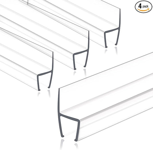 Frameless Shower Door Seal Strip 4 Pack x 39 Inch H for 3/8" Thick Glass Shower Door Side Seal Strip Bottom Seal Door Sweep Ultra Clear Polycarbonate, Stop Shower Leaks Create A Water Barrier