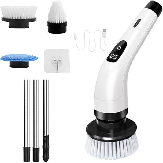 Electric Spin Scrubber, Cordless Bathroom Scrubber, Electric Brush Cleaner, 370 RPM USB Rechargeable Scrubber with 3 Replaceable Brush Heads, 2 Adjustable Speeds Bathroom