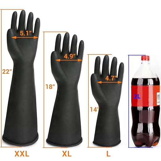 Extra Large Chemical Resistant Gloves, 18" Long Black Waterproof Alkali/Acid/Oil Resistant Reusable Heavy Duty Rubber Gloves for Cleaning, Dishwashing, Gardening