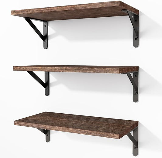 Fixwal Wall Shelves Floating Shelves for Wall Bedroom Bathroom Living Room Kitchen Storage and Decor(Brown, Set of 3, 16.5 Inch)