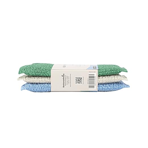 Restaurantware Scouring Pad 3 Count 5.5 x 3.9 Inches Plastic Steel Wool Sponge Metal Scrubber Durable Odor Free Scrubber Multi-Color Blue+Beige+Green Household Cleaning Sponge