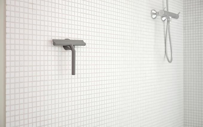 Zone Denmark Effortless Elegance Glass Wiper with Magnetic Holder for Stylish and Convenient Bathroom Maintenance Grey Marl, 6.7"x 8.3"inches