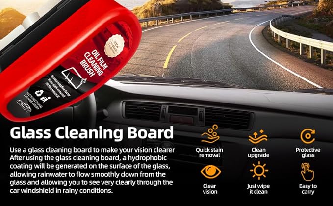 LDSK Car oil film removal brush Car glass oil film remover Premium oil film removal cleaner Glass oil film fast cleaner Car window cleaner Premium microfiber applicator (1, Red)